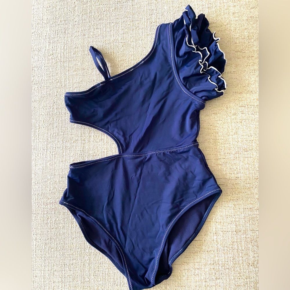 HABITUAL Girl Nadia Blue Ruffle Shoulder One
Piece Swimsuit Girls Size 12